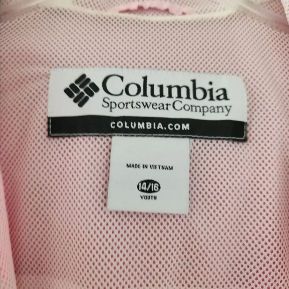 Columbia Windbreaker 14/16 Girls Kids Pink Hooded Lightweight Coat Zip Up